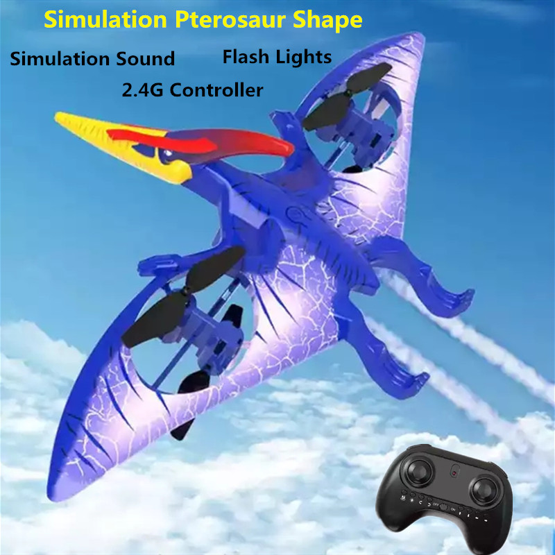 Drone Rc Simulator - เครื่องบินบังคับวิทยุแบบแกว่งได้ รูปทรงมังกรมีปีก พร้อมไฟกลางคืนสุดตระการตา เครื่องบินเรืองแสง ของเล่นจำลองรูปทรงไทรเซราทอปส์ มีเสียง